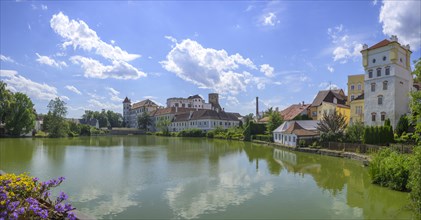 View over pond to Jindrichuv Hradec Castle