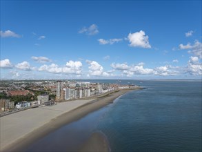 Aerial view with beach and cityscape
