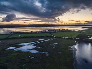 Blue Hour over RSPB Exminster and Powderham Marshes from a drone