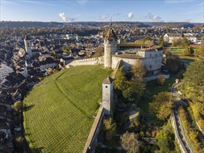 Aerial view of the town of Schaffhausen with the Munot town fortress