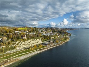 Aerial view of Goldbach near Ueberlingen on Lake Constance with the newly designed lakeside promenade