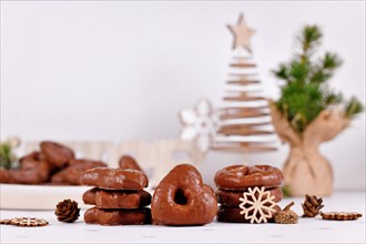 Traditional German glazed gingerbread Christmas cookies called 'Lebkuchen' in various shapes