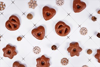 Traditional German glazed gingerbread Christmas cookies called 'Lebkuchen' in various shapes