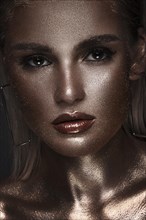Portrait of beautiful woman with art glitter makeup on her face. Glitter Face