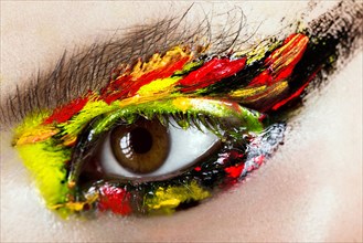 Colorful make-up on close-up eye. Art beauty image