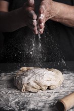 Cooking dough by elderly woman cook hands for homemade pastry bread