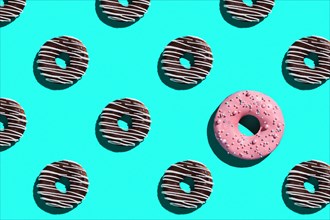 Sweet donuts pattern on a blue background