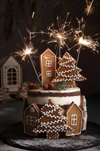 New Year's sponge cake with Christmas accessories