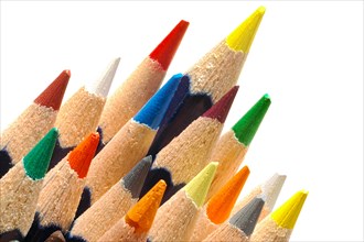 Close-up of crayons against a white background