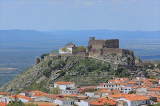 View of Castillo Castle and townscape of Montanchez