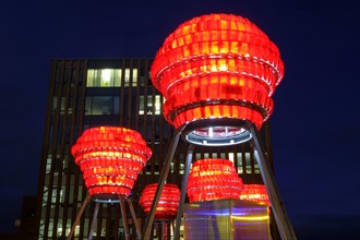 Red lamps on the square of the Dortmunder U