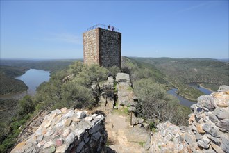 View from Castillo de Monfraguee on landscape with Rio Tajo