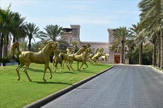 Gilded horses at the entrance of the Madinat Jumeirah Resort in Dubai