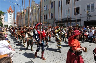 Tradition. Frundsberg festival in Mindelheim in Unterallgaeu. Parade through the town