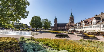 Water fountains and town church on the Lower Market Square in Freudenstadt