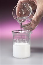 Adding Hydrochloric Acid to Milk of Magnesia in Beaker
