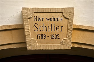 Sign on the house where Friedrich von Schiller lived from 1799 to 1802
