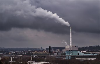 View of EnBW power plant and waste incineration plant Stuttgart-Muenster
