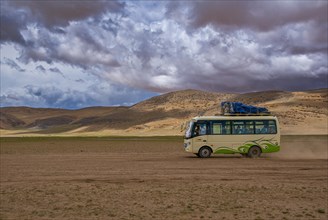Public bus on the southern route into Western Tibet