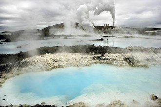 Cooling Pools and Silica Deposits at the Blue Lagoon Geothermal Power Plant