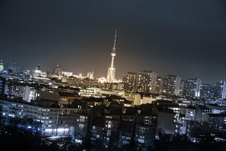 Panorama of Berlin skyline at night with TV Tower