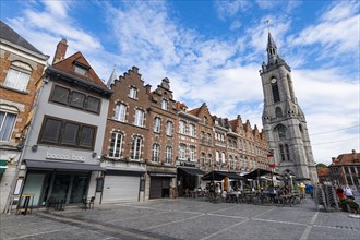 Market square with the Unesco world heritage site Tournai Cathedral