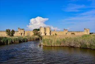 Historic fortified wall of the town of Aigues-Mortes in the Camargue