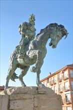 Spanish King Alfonso VIII as an equestrian figure at the Puerta de Sol in Plasencia