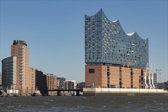 Elbe Philharmonic Hall against a blue sky in the harbour of Hamburg