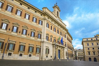 View of Palazzo di Montecitorio seat of the Italian Chamber of Deputies parliament building in the centre of Rome