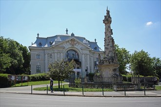 Baroque Statue of the Holy Trinity and Katona Jozsef Theatre