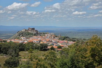 View of Castillo Castle and townscape of Montanchez