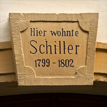 Sign on the house where Friedrich von Schiller lived from 1799 to 1802