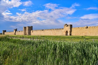 Historic fortified wall of the town of Aigues-Mortes in the Camargue