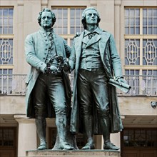 Double statue Goethe-Schiller monument by Ernst Rietschel in front of the German National Theatre