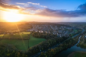 Sunrise over Newton Abbot from a drone
