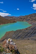 Turquoise lake on the Karo-La Pass along the Freindship Highway