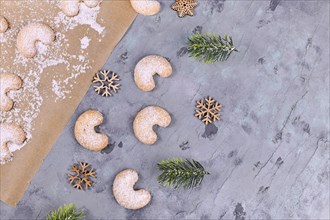 Seasonal crescent shaped christmas cookies called Vanillekipferl
