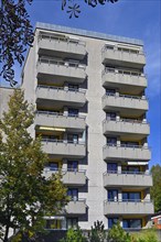 Bare barren concrete facade with concrete balconies