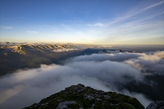 Summit of the Churfirsten with fog in the valley