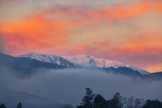 Schneeberg with fog in the sunrise