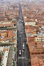 View from the Asinelli Tower of the old town with Via Rizzoli street