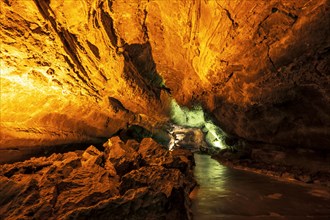 Stunning Verdes Cave with colorful illumination