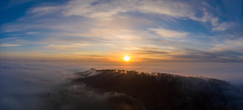Aerial view of sunrise over the sea of fog in the Central Plateau