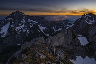 Blue hour with dawn over Saentis summit