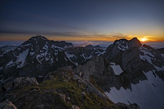 Summit of Saentis and Altmann at sunrise