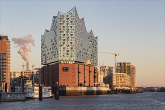 Elbe Philharmonic Hall in the evening light in the wintry harbour of Hamburg