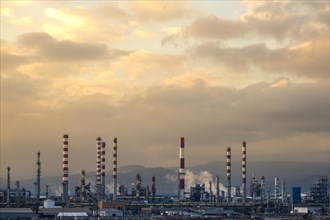 Industrial landscape with refinery and petrochemical plant in Tarragona in Catalonia Spain