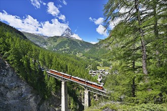 Gornergrat Bahn runs over Findelnbach Viaduct