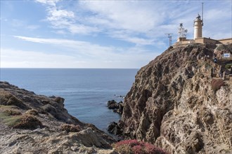 View of the Mesa de Roldan lighthouse in the Cabo de Gata National Park